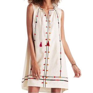 Madewell Willow Embroidered Shift Dress Linen Blends Bohemian Size XXS